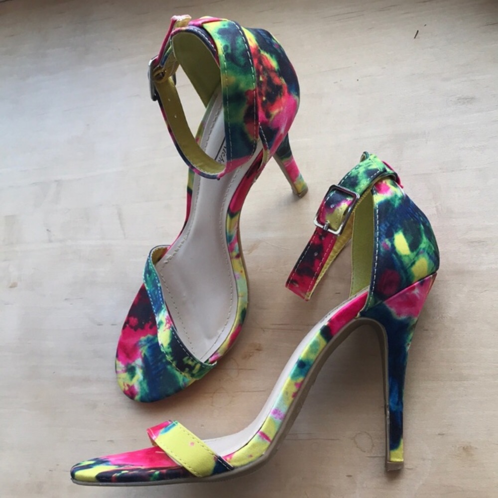 Anne Michelle Watercolor Ankle Strap Open Toe 7.5